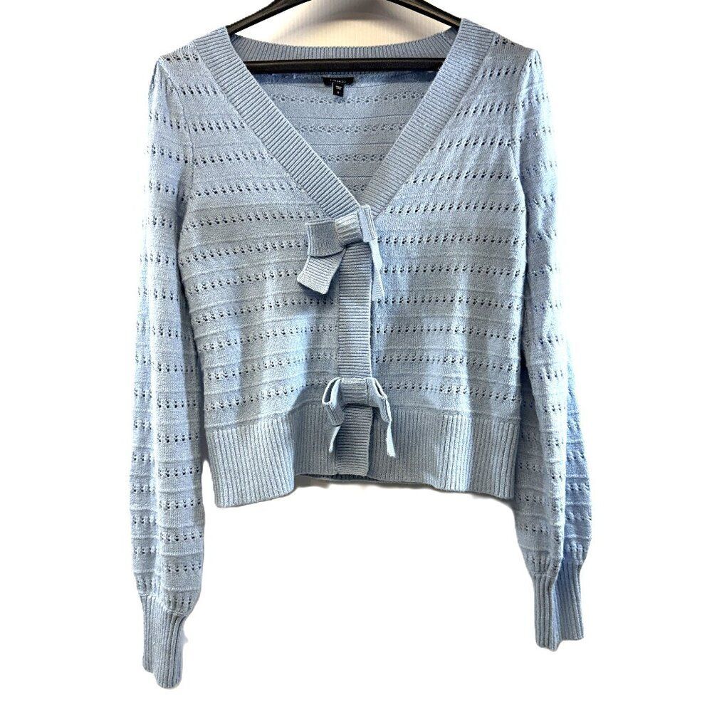 Express Bow Front Cardigan Sweater Women’s Size S - Light Blue Knit